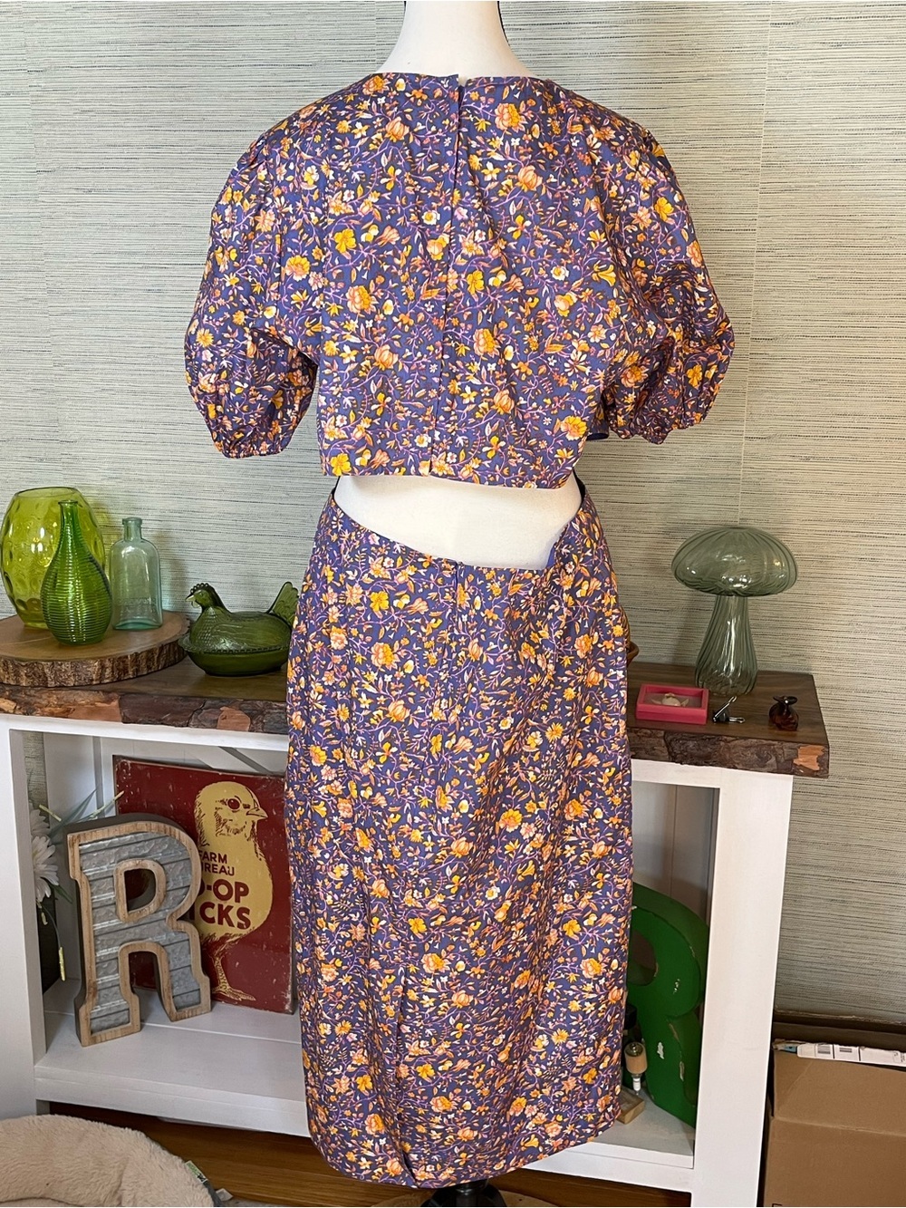 J. Crew Cutout Cotton Poplin Dress Midnight Floral Purple Puff Sleeve Size 16 - Picture 3 of 7